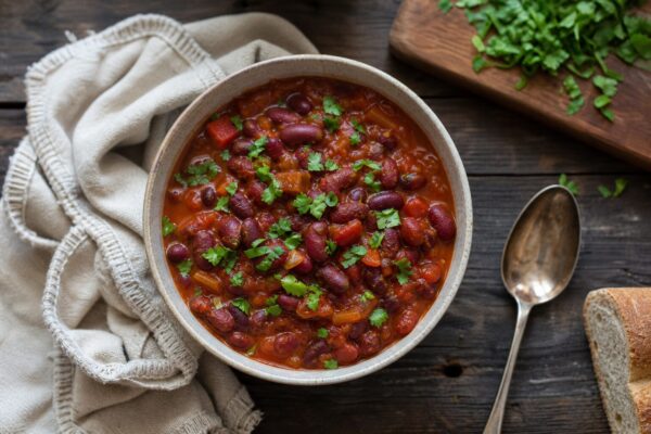 Chili vegetarian cu fasole roșie: un prânz aromat, gata în 45 de minute